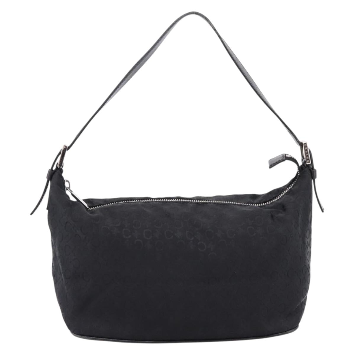 CELINE C Macadam Hand Bag Nylon Black Silver Auth 207245