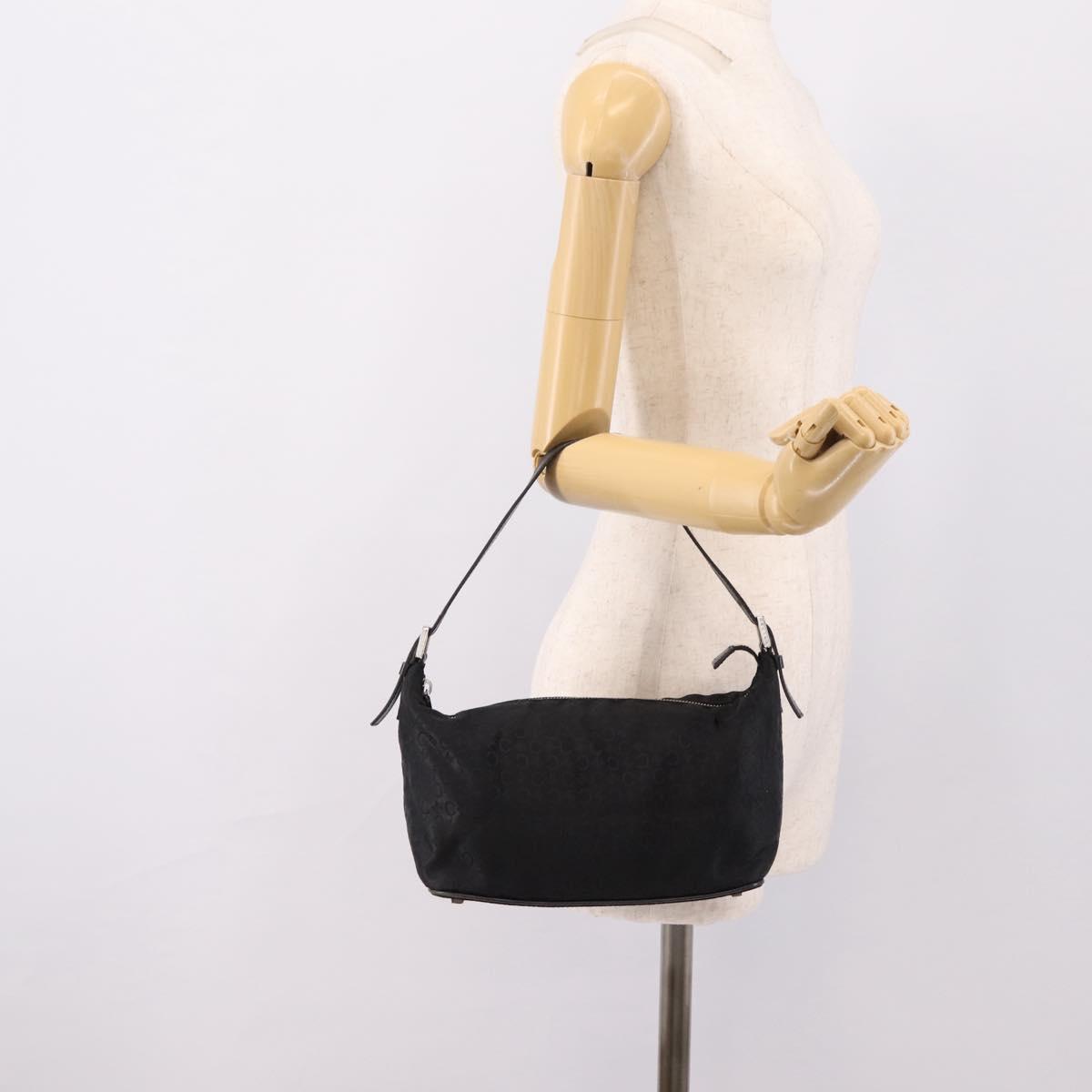 CELINE C Macadam Hand Bag Nylon Black Silver Auth 207245