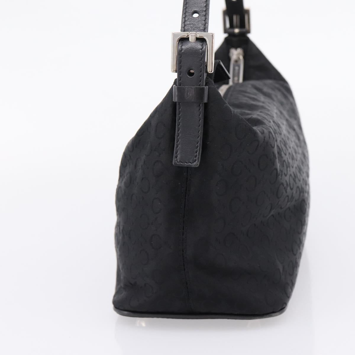 CELINE C Macadam Hand Bag Nylon Black Silver Auth 207245
