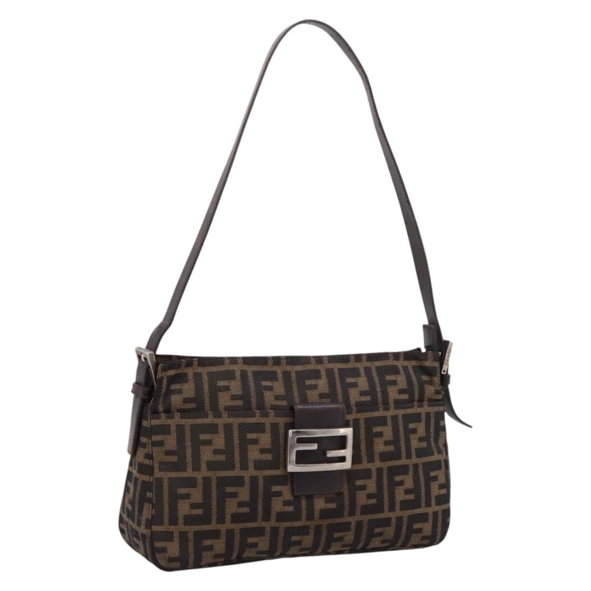 FENDI Zucca Canvas Mamma Baguette Shoulder Bag Black Silver Auth 207247A