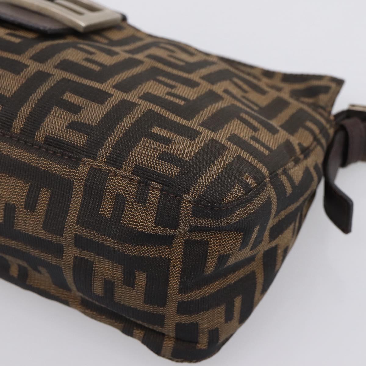 FENDI Zucca Canvas Mamma Baguette Shoulder Bag Black Silver Auth 207247A