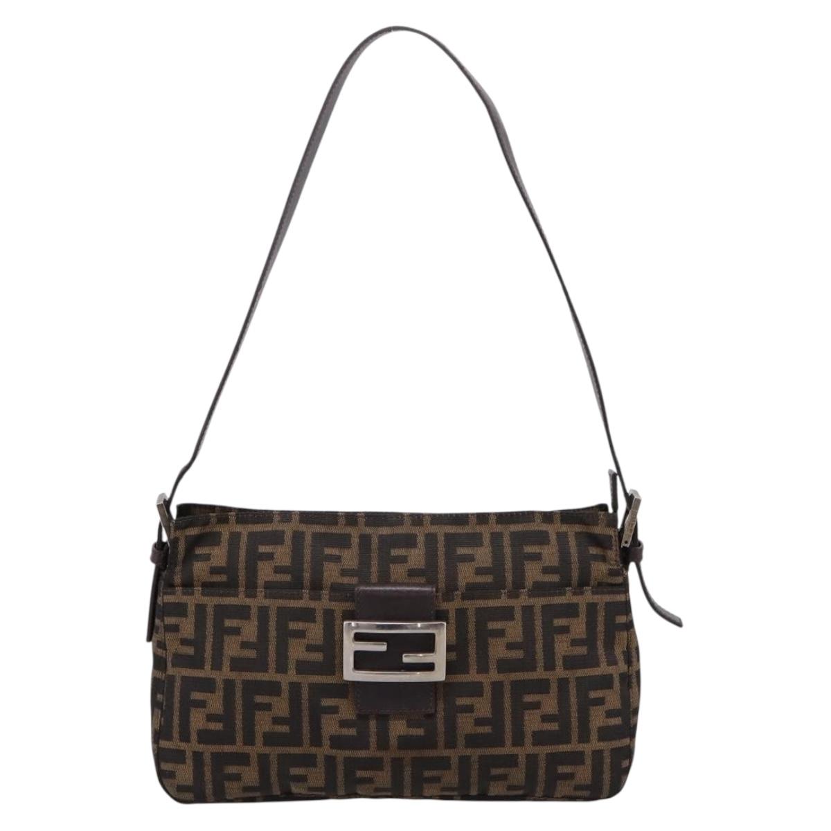 FENDI Zucca Canvas Mamma Baguette Shoulder Bag Black Silver Auth 207247A