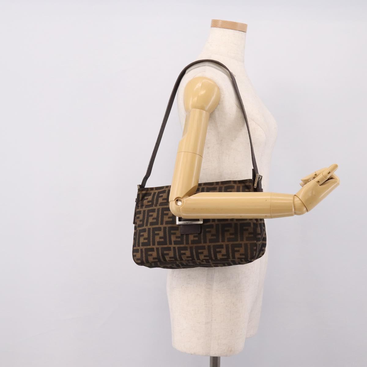 FENDI Zucca Canvas Mamma Baguette Shoulder Bag Black Silver Auth 207247A
