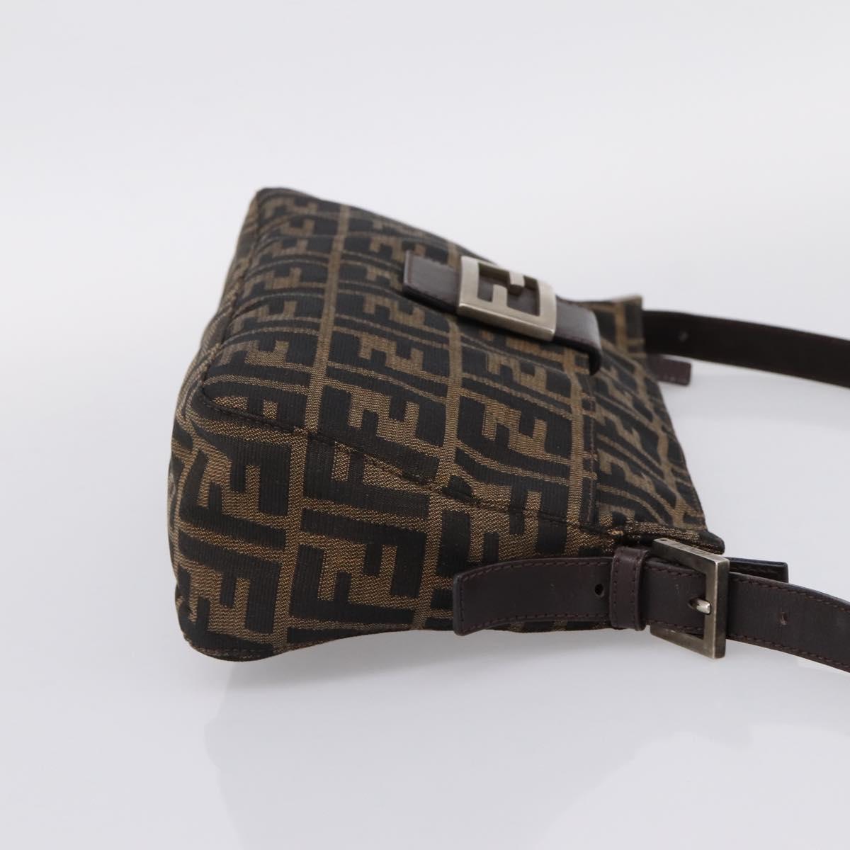 FENDI Zucca Canvas Mamma Baguette Shoulder Bag Black Silver Auth 207247A