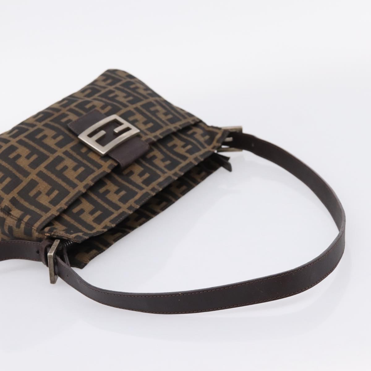 FENDI Zucca Canvas Mamma Baguette Shoulder Bag Black Silver Auth 207247A