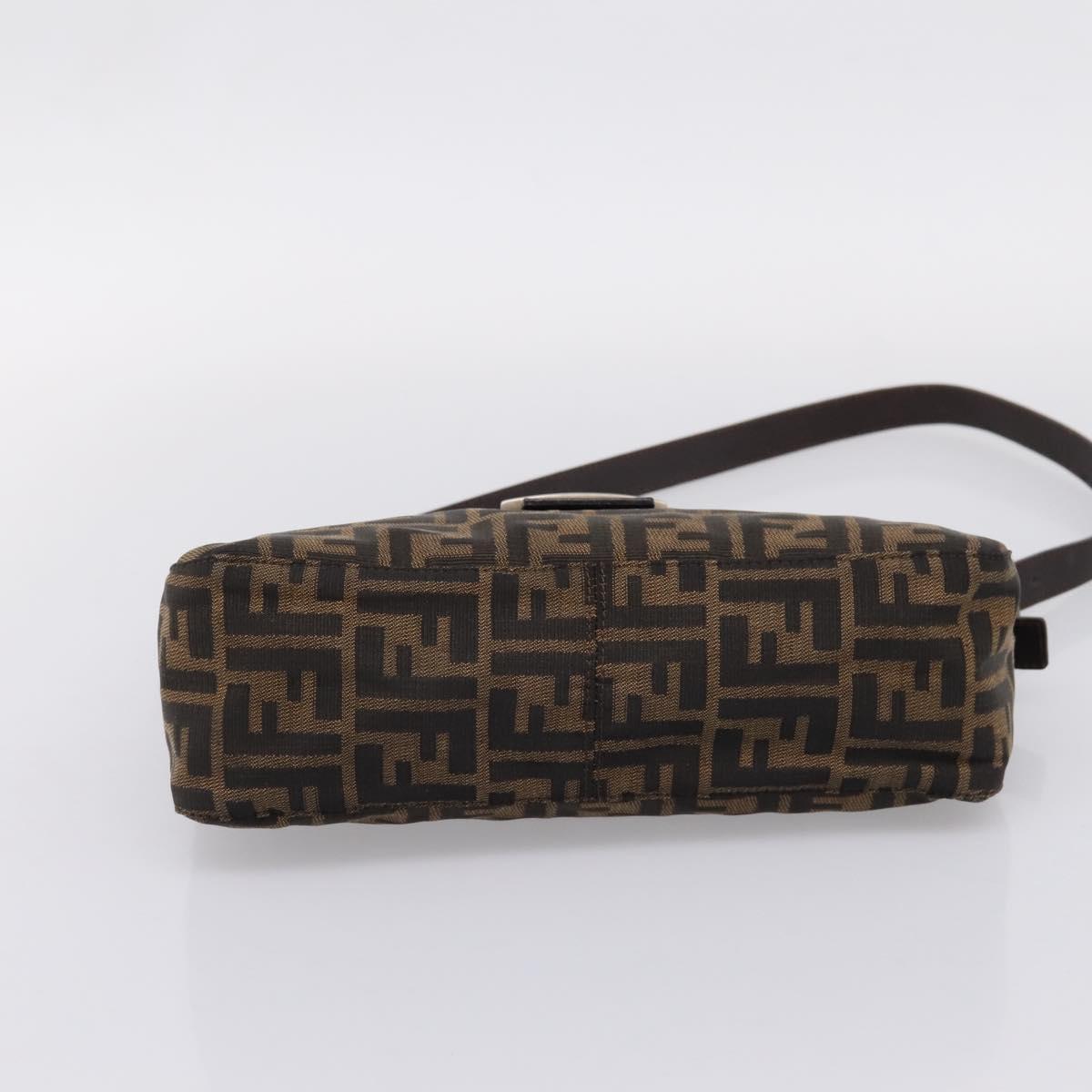 FENDI Zucca Canvas Mamma Baguette Shoulder Bag Black Silver Auth 207247A