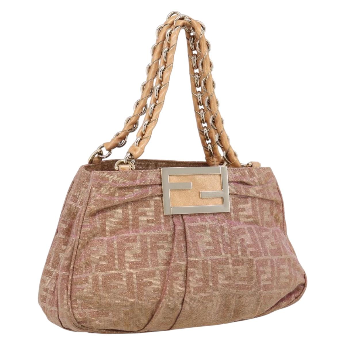 FENDI Zucca Canvas Mia Shoulder Bag Gold Pink 8BR615 Auth 207248SAM