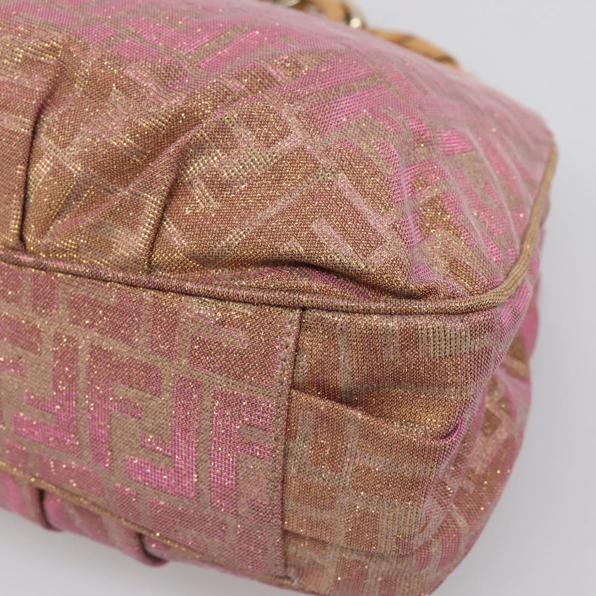 FENDI Zucca Canvas Mia Shoulder Bag Gold Pink 8BR615 Auth 207248SAM