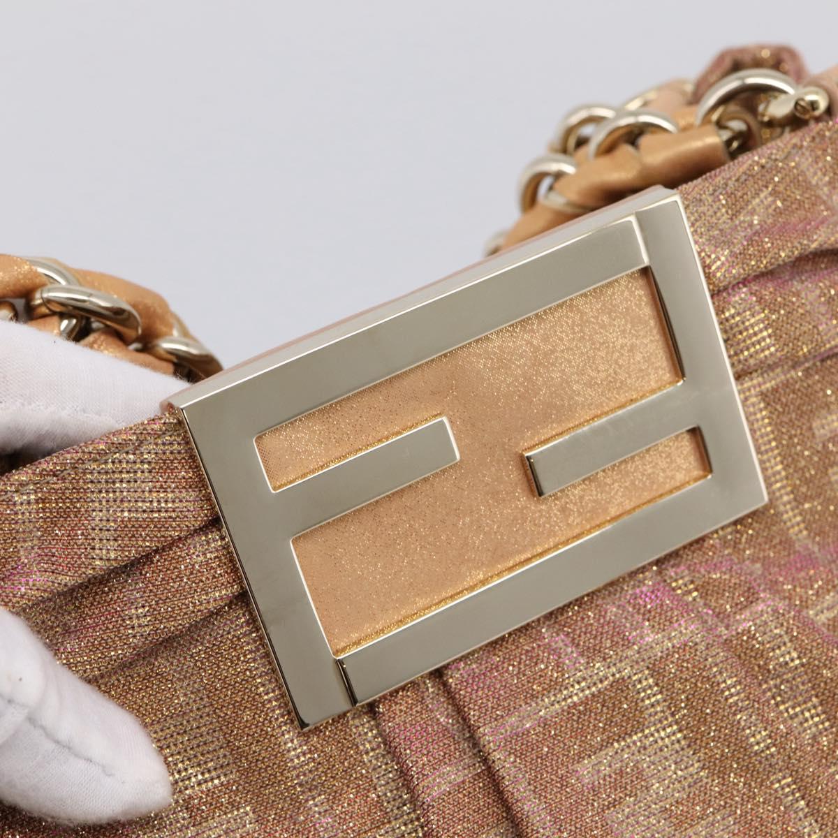 FENDI Zucca Canvas Mia Shoulder Bag Gold Pink 8BR615 Auth 207248SAM