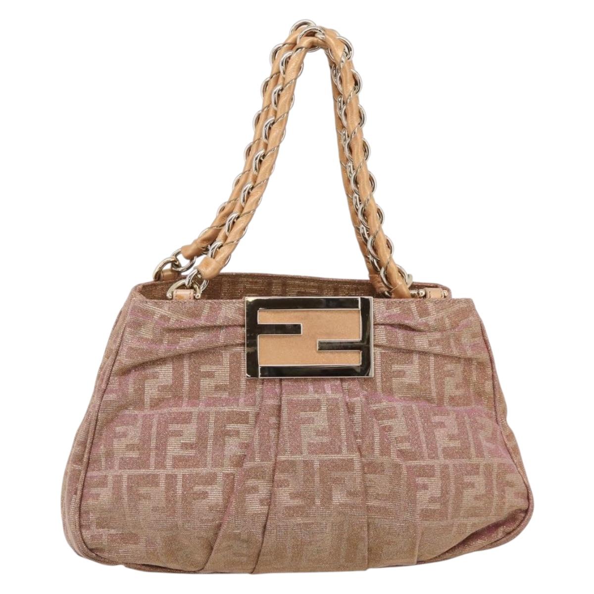 FENDI Zucca Canvas Mia Shoulder Bag Gold Pink 8BR615 Auth 207248SAM