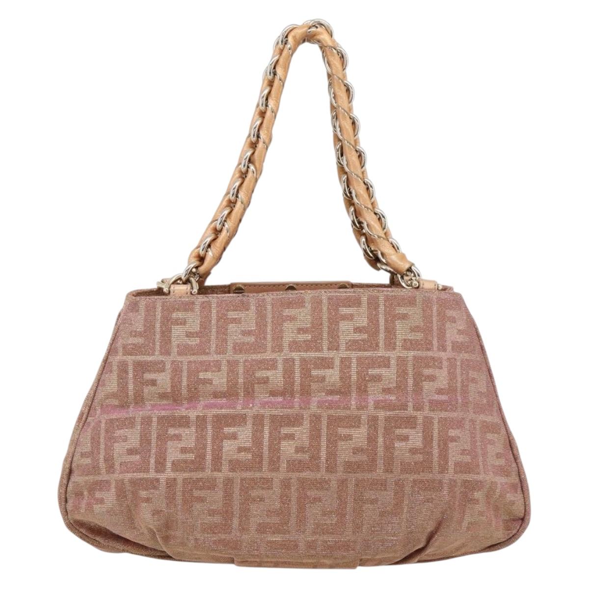 FENDI Zucca Canvas Mia Shoulder Bag Gold Pink 8BR615 Auth 207248SAM