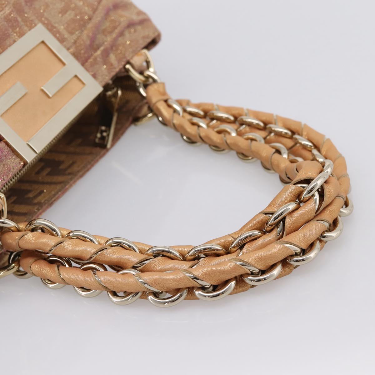 FENDI Zucca Canvas Mia Shoulder Bag Gold Pink 8BR615 Auth 207248SAM