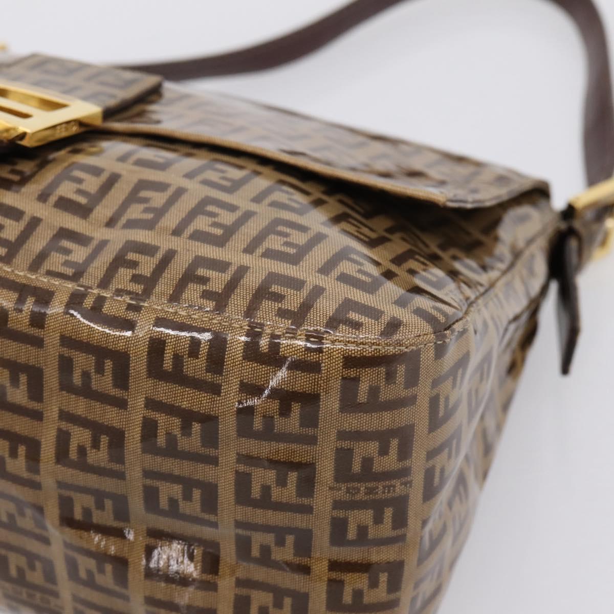 FENDI Zucchino Mamma Baguette Shoulder Bag Patent Beige Gold Tone Auth 207250V