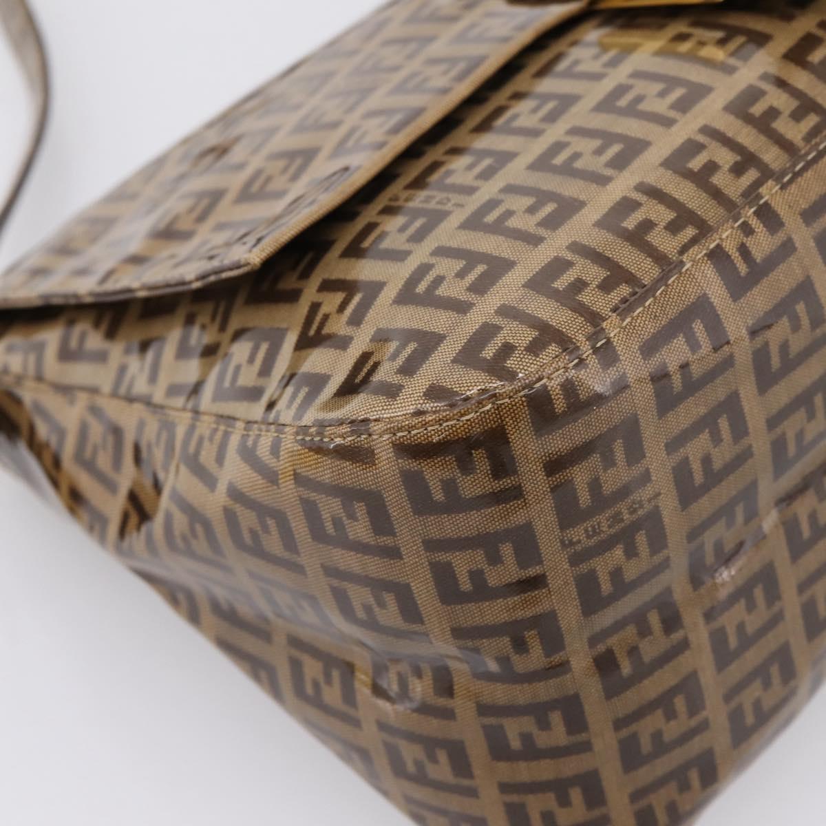 FENDI Zucchino Mamma Baguette Shoulder Bag Patent Beige Gold Tone Auth 207250V
