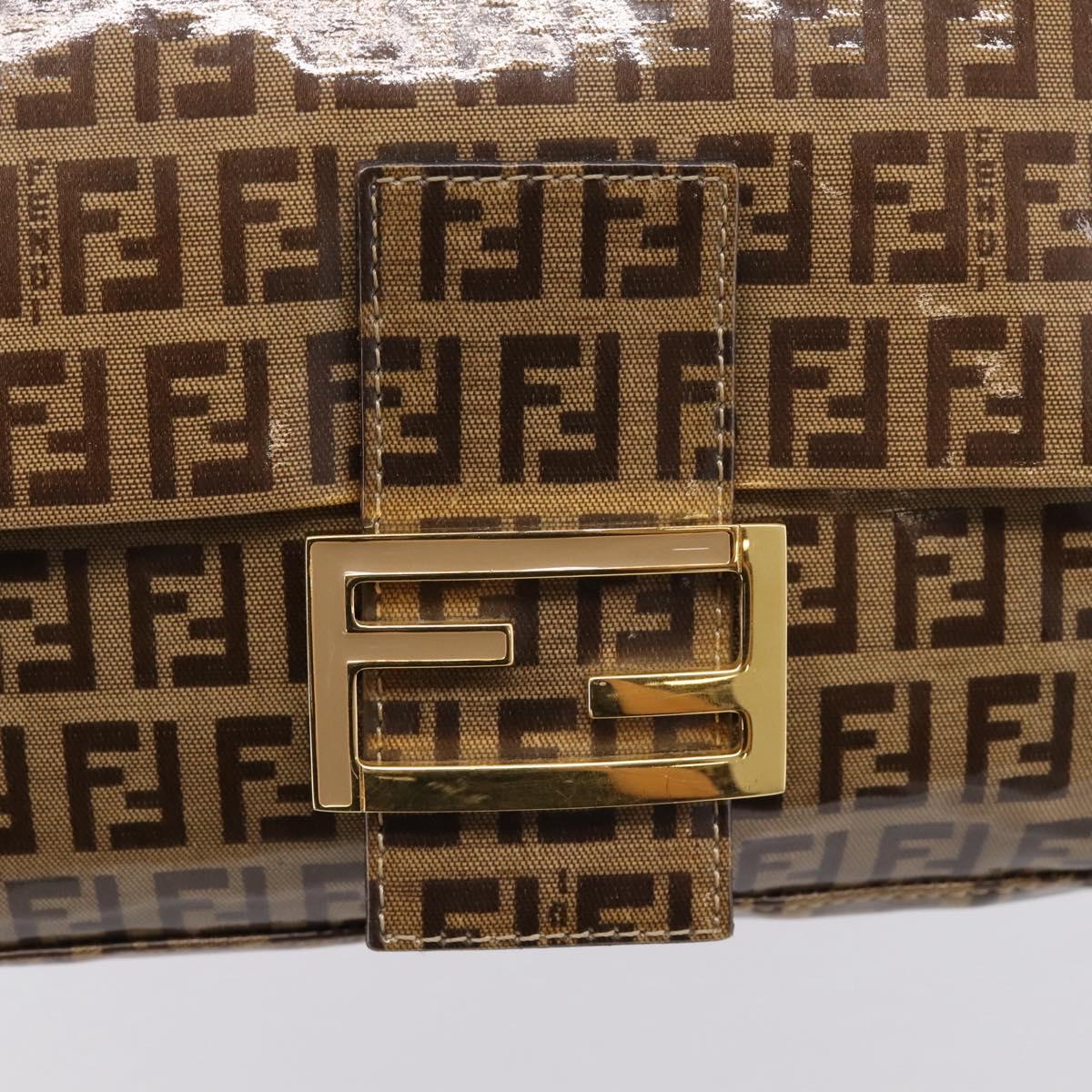 FENDI Zucchino Mamma Baguette Shoulder Bag Patent Beige Gold Tone Auth 207250V