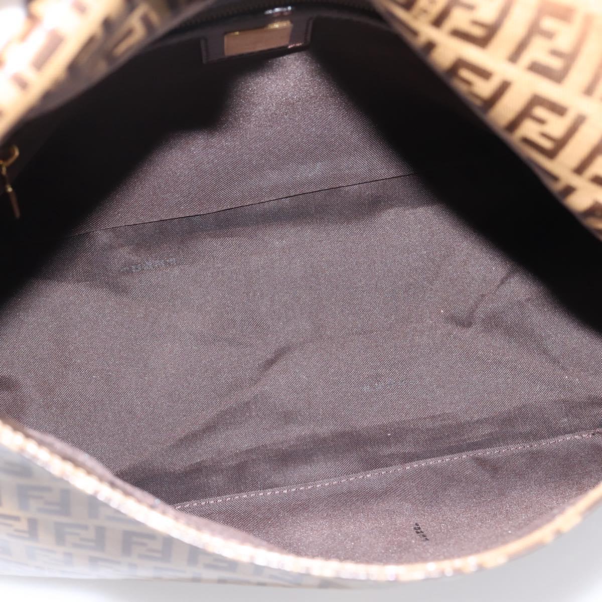 FENDI Zucchino Mamma Baguette Shoulder Bag Patent Beige Gold Tone Auth 207250V
