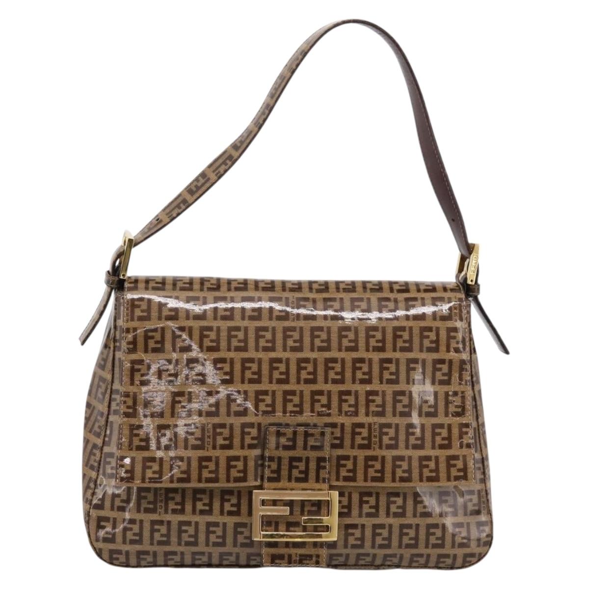 FENDI Zucchino Mamma Baguette Shoulder Bag Patent Beige Gold Tone Auth 207250V
