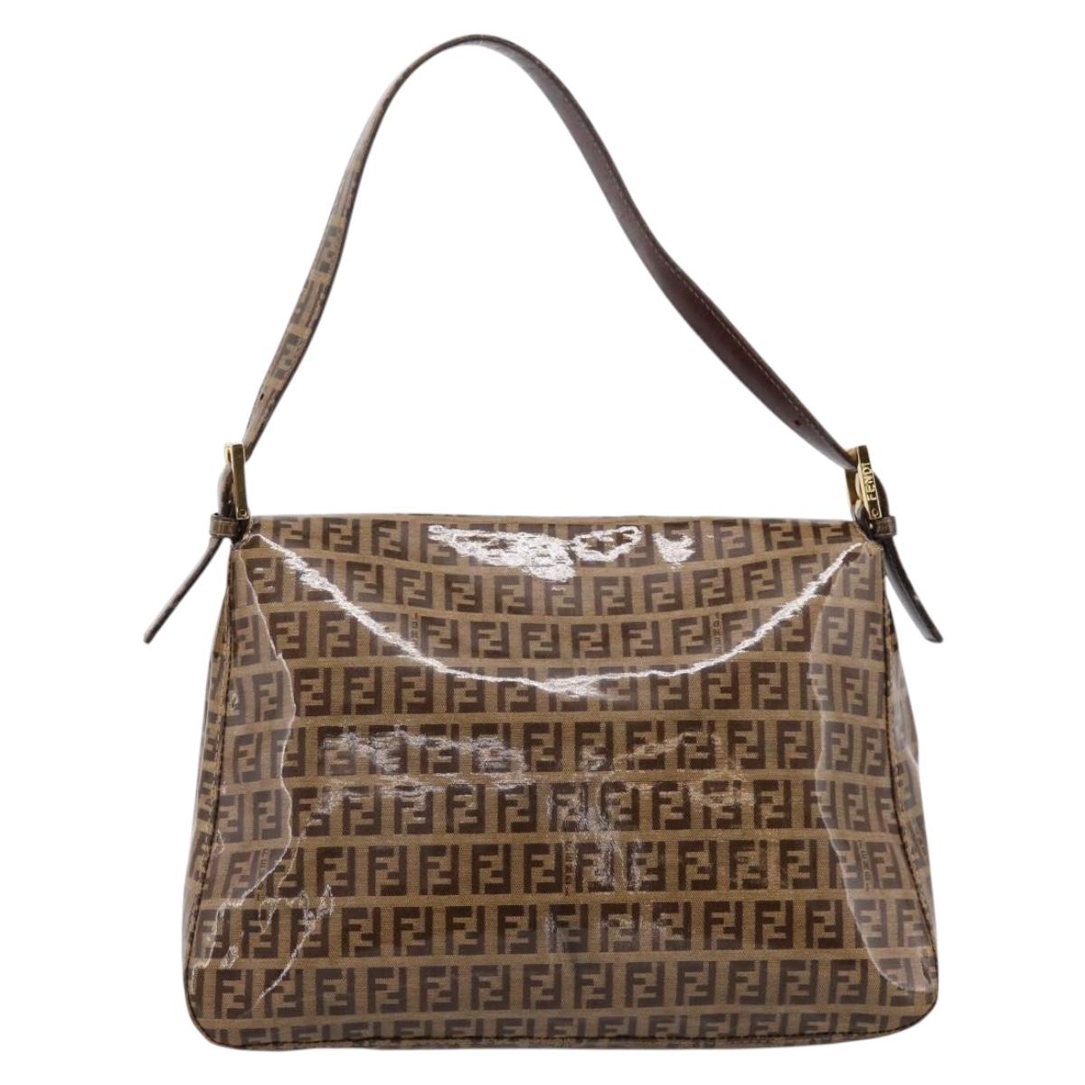 FENDI Zucchino Mamma Baguette Shoulder Bag Patent Beige Gold Tone Auth 207250V