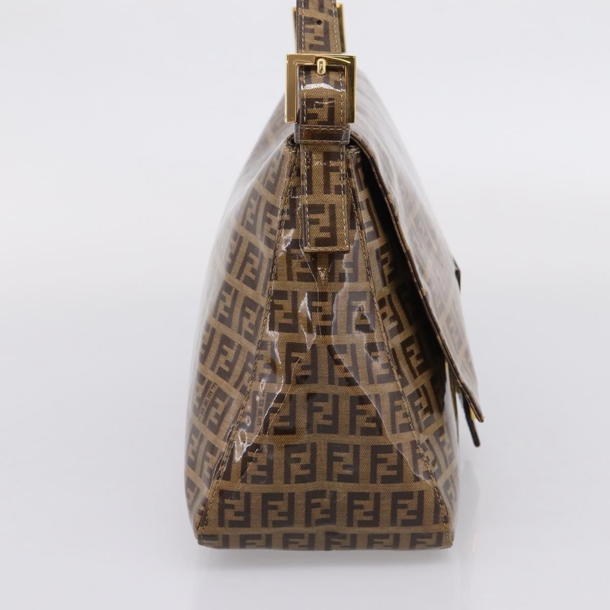 FENDI Zucchino Mamma Baguette Shoulder Bag Patent Beige Gold Tone Auth 207250V