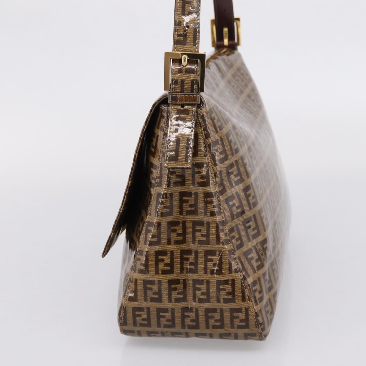 FENDI Zucchino Mamma Baguette Shoulder Bag Patent Beige Gold Tone Auth 207250V