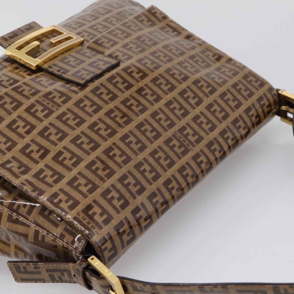 FENDI Zucchino Mamma Baguette Shoulder Bag Patent Beige Gold Tone Auth 207250V
