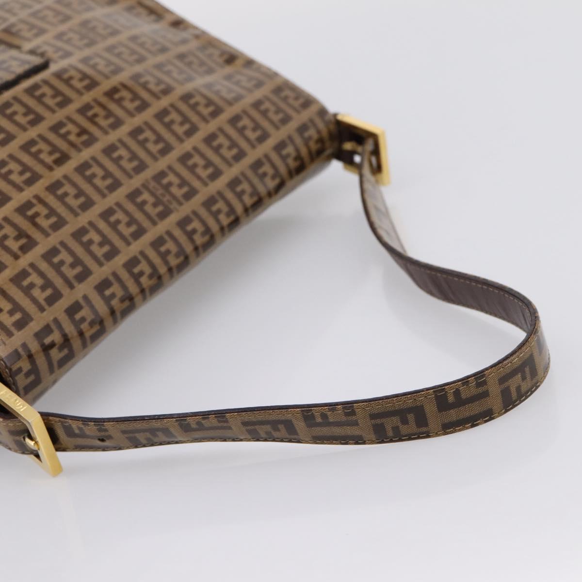 FENDI Zucchino Mamma Baguette Shoulder Bag Patent Beige Gold Tone Auth 207250V