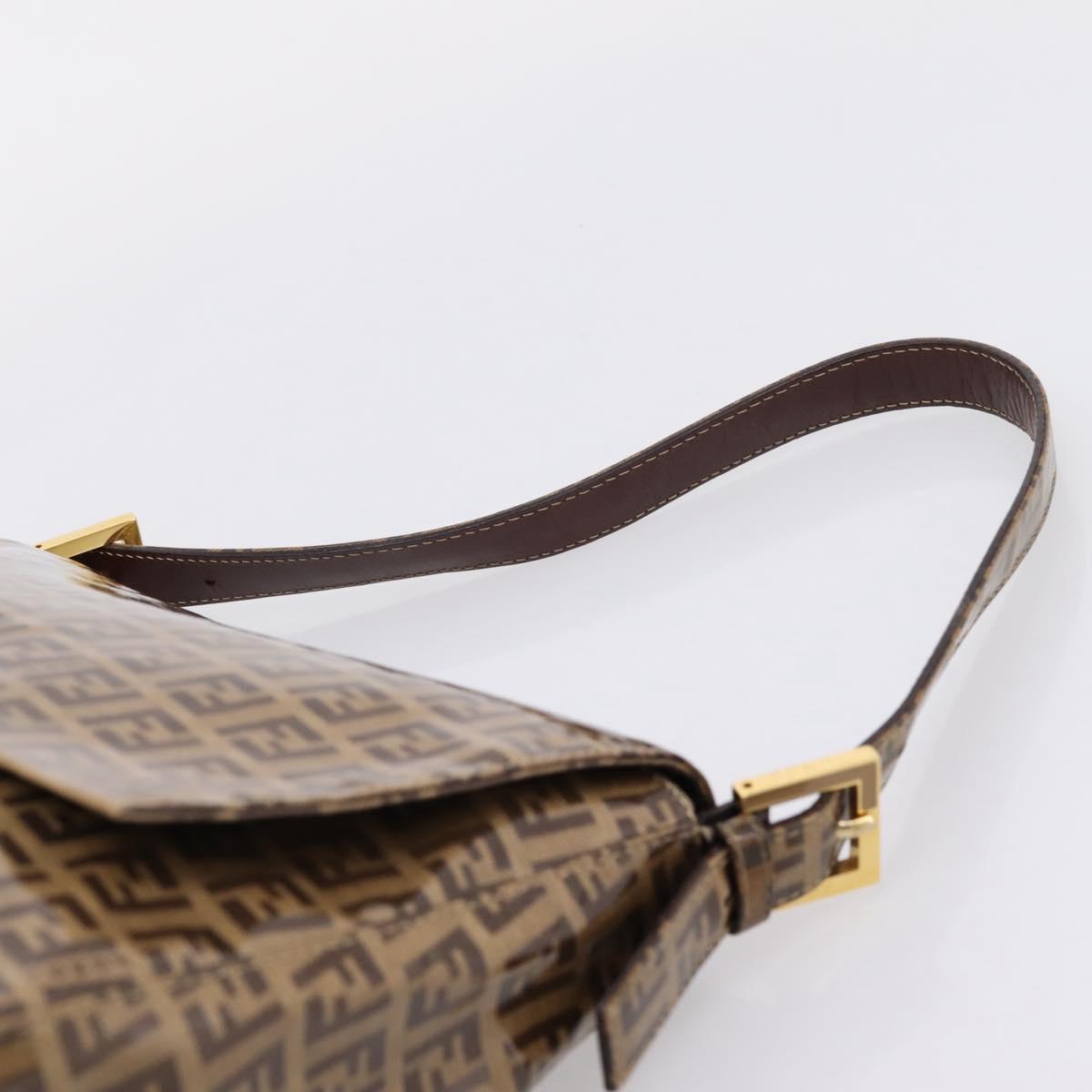 FENDI Zucchino Mamma Baguette Shoulder Bag Patent Beige Gold Tone Auth 207250V