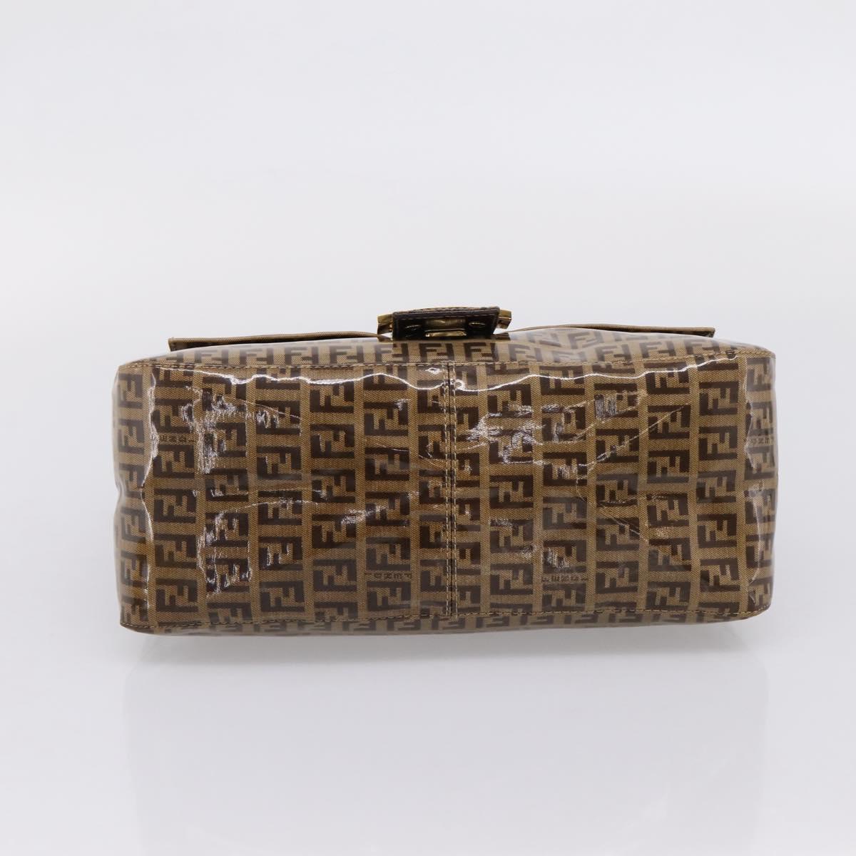 FENDI Zucchino Mamma Baguette Shoulder Bag Patent Beige Gold Tone Auth 207250V