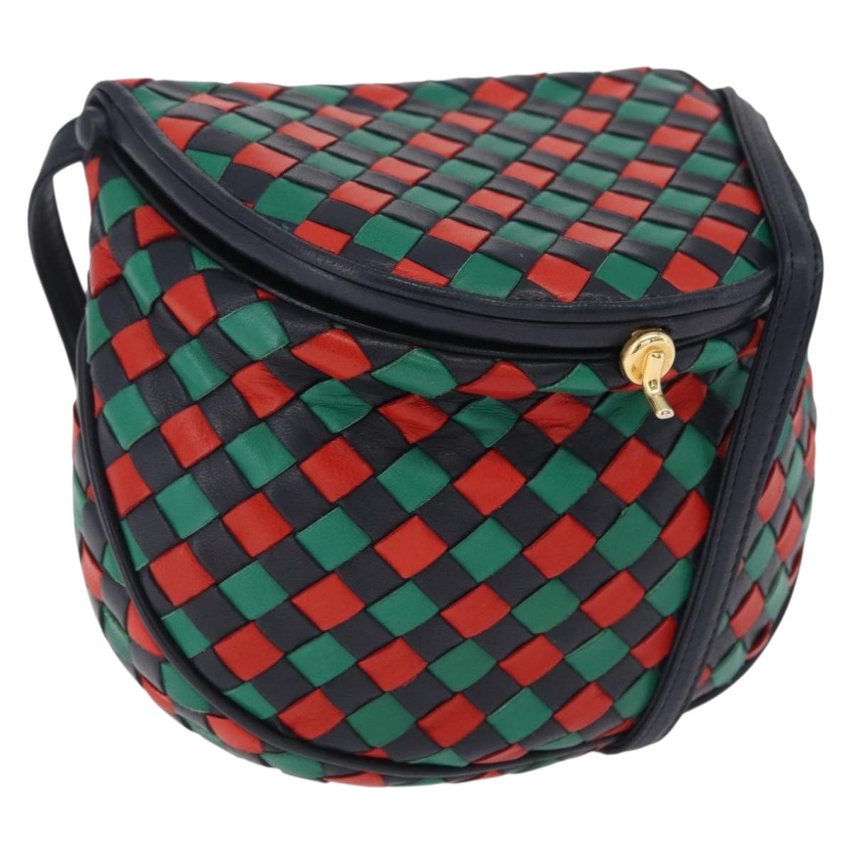 Bottega Veneta INTRECCIATO Shoulder Bag Leather Green Red Gold tone Auth 207251A