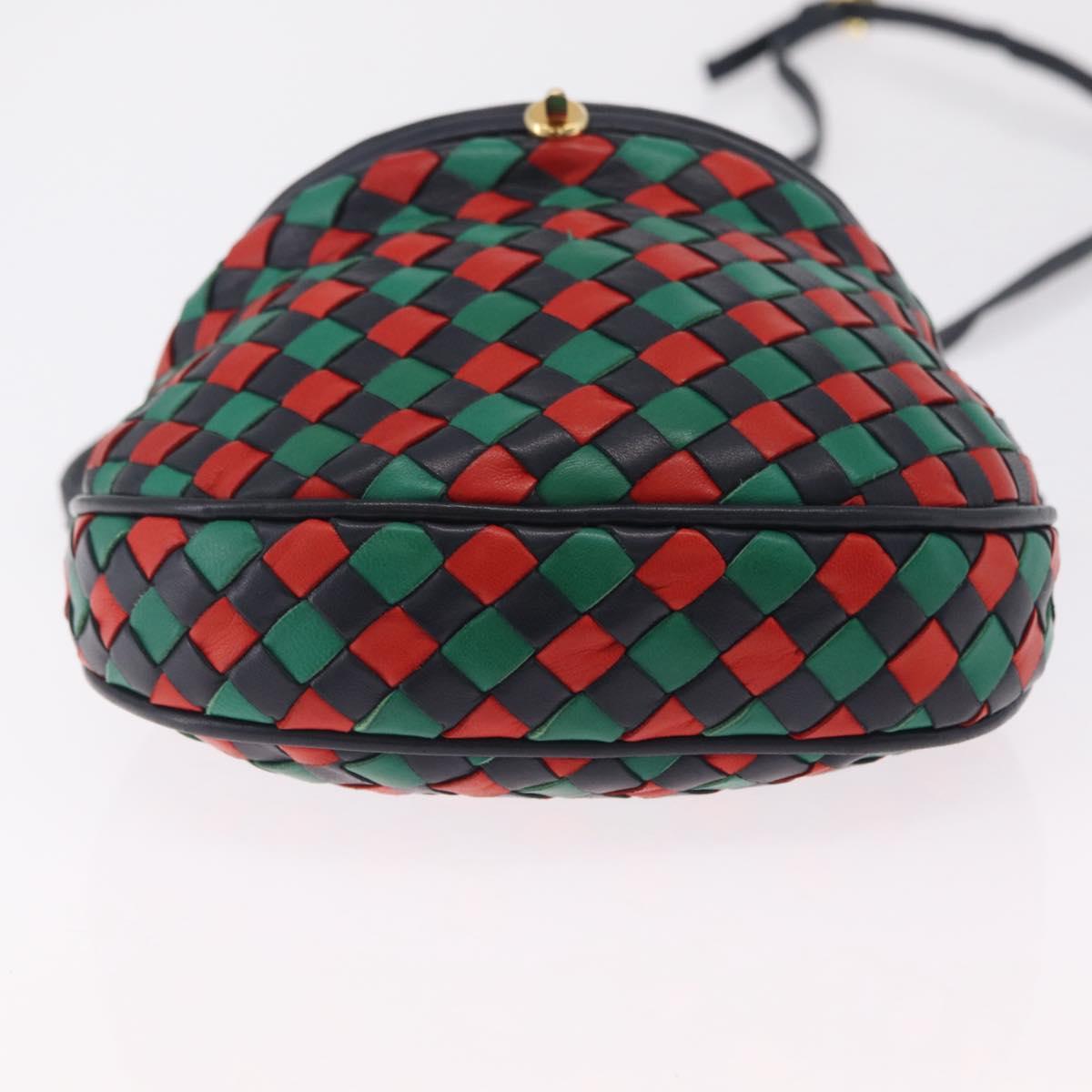 Bottega Veneta INTRECCIATO Shoulder Bag Leather Green Red Gold tone Auth 207251A