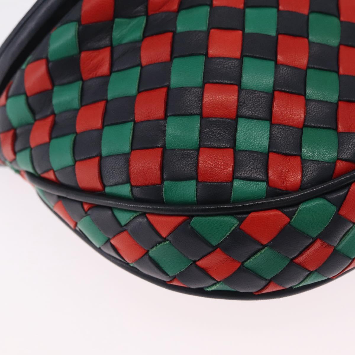 Bottega Veneta INTRECCIATO Shoulder Bag Leather Green Red Gold tone Auth 207251A