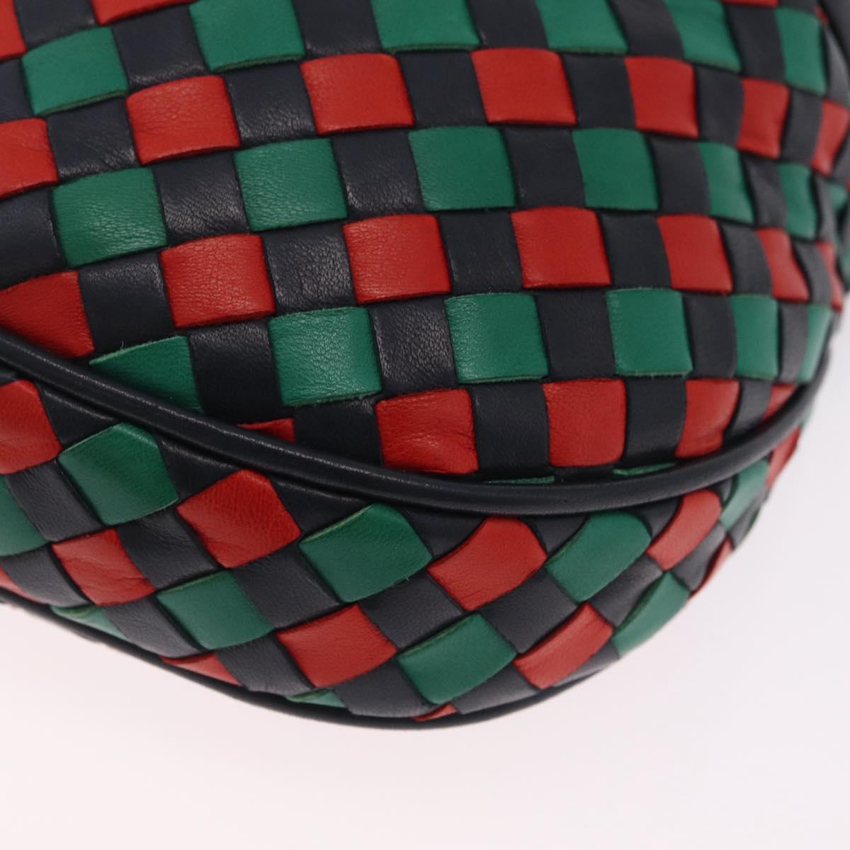 Bottega Veneta INTRECCIATO Shoulder Bag Leather Green Red Gold tone Auth 207251A