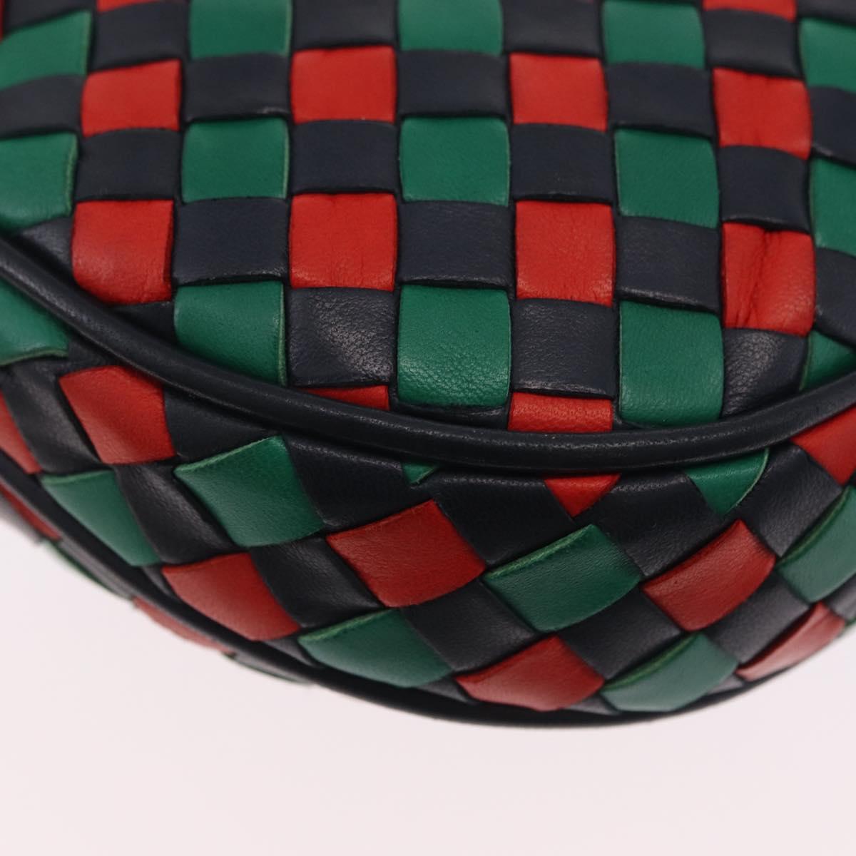 Bottega Veneta INTRECCIATO Shoulder Bag Leather Green Red Gold tone Auth 207251A