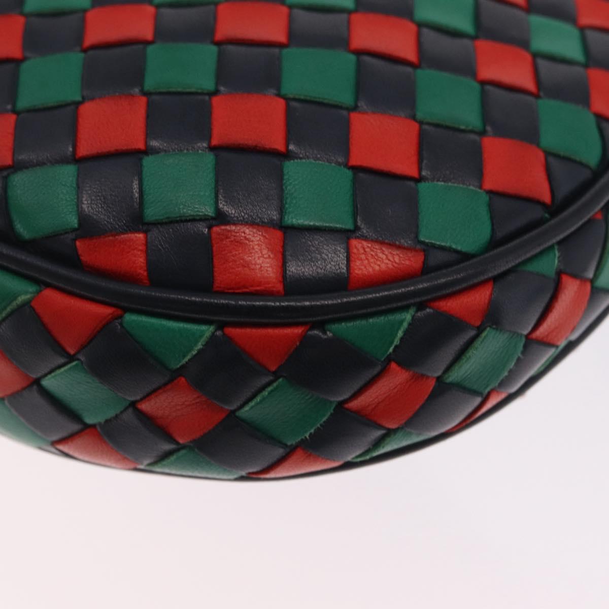 Bottega Veneta INTRECCIATO Shoulder Bag Leather Green Red Gold tone Auth 207251A