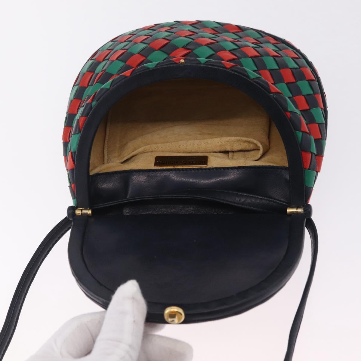 Bottega Veneta INTRECCIATO Shoulder Bag Leather Green Red Gold tone Auth 207251A