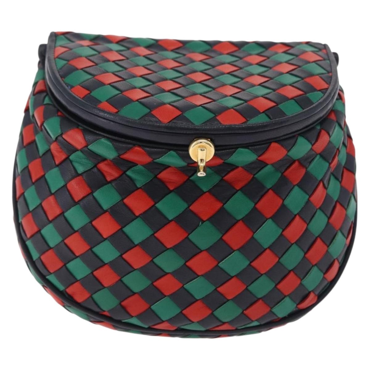 Bottega Veneta INTRECCIATO Shoulder Bag Leather Green Red Gold tone Auth 207251A