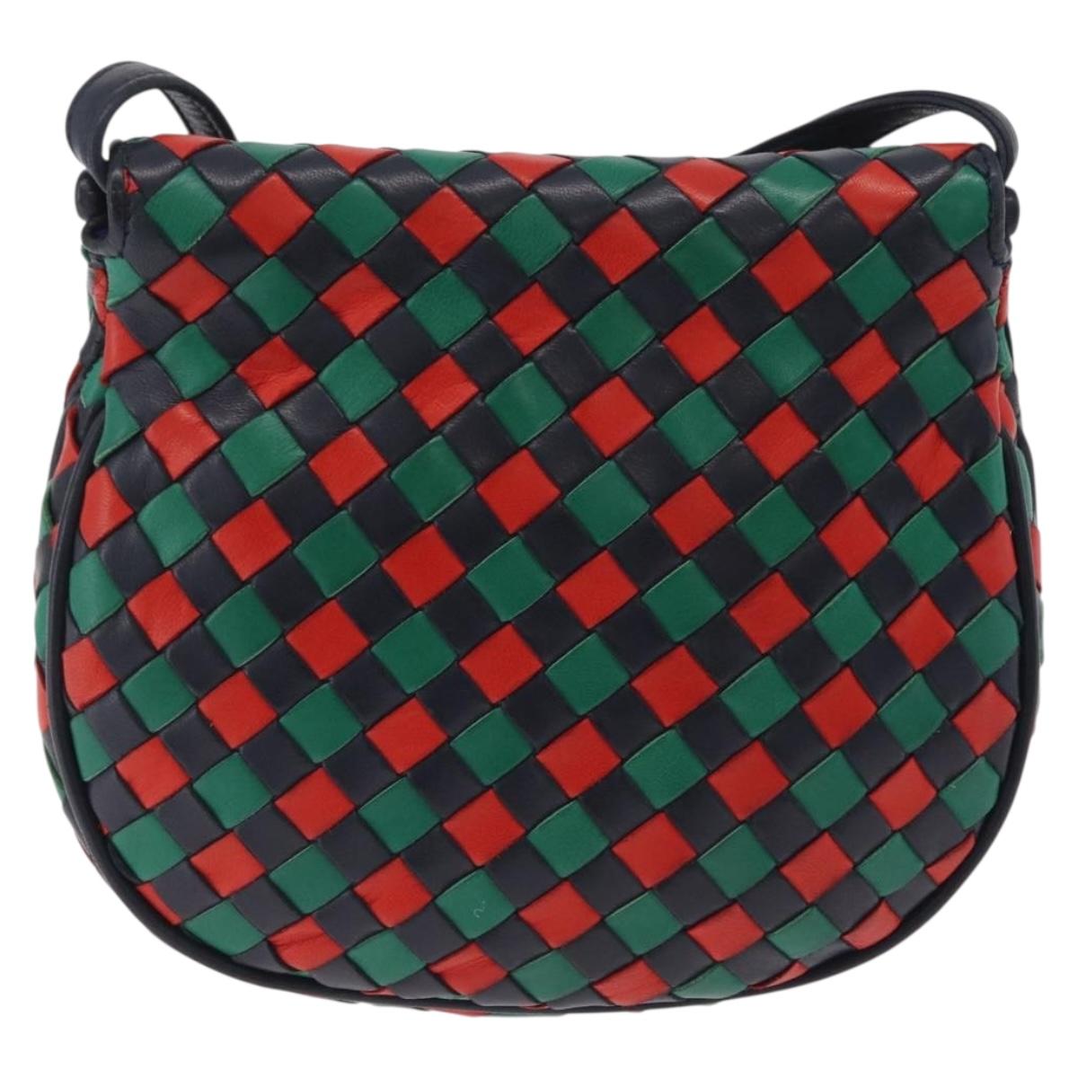 Bottega Veneta INTRECCIATO Shoulder Bag Leather Green Red Gold tone Auth 207251A