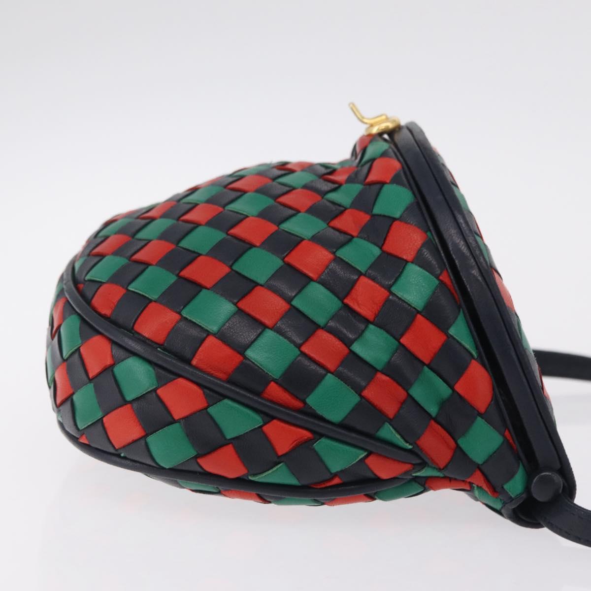 Bottega Veneta INTRECCIATO Shoulder Bag Leather Green Red Gold tone Auth 207251A