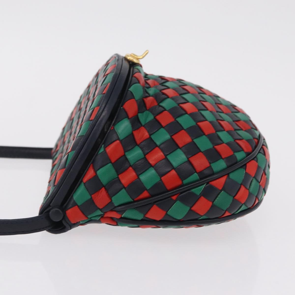Bottega Veneta INTRECCIATO Shoulder Bag Leather Green Red Gold tone Auth 207251A