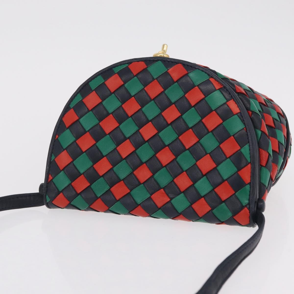 Bottega Veneta INTRECCIATO Shoulder Bag Leather Green Red Gold tone Auth 207251A