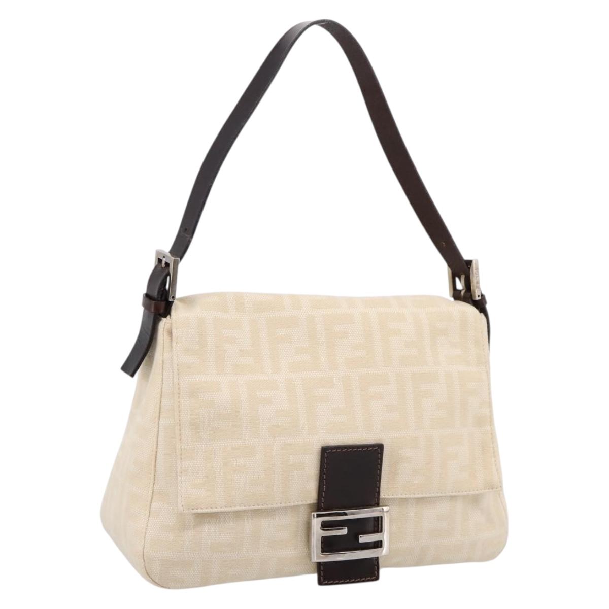 FENDI Zucca Canvas Mamma Baguette Shoulder Bag Ivory Silver Auth 207252A