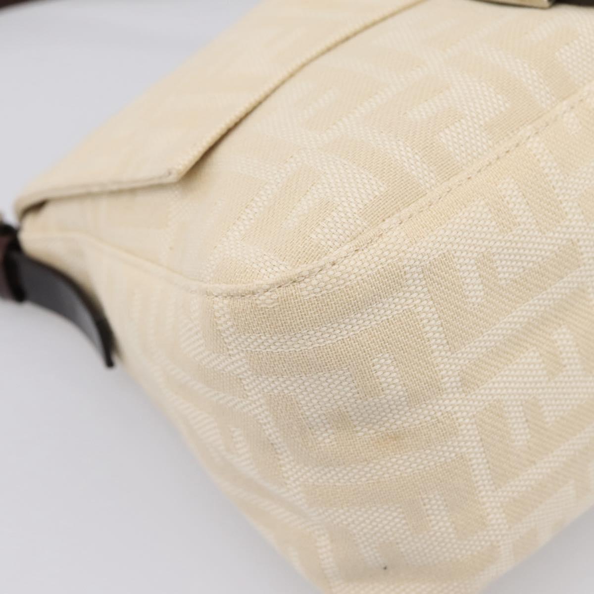 FENDI Zucca Canvas Mamma Baguette Shoulder Bag Ivory Silver Auth 207252A