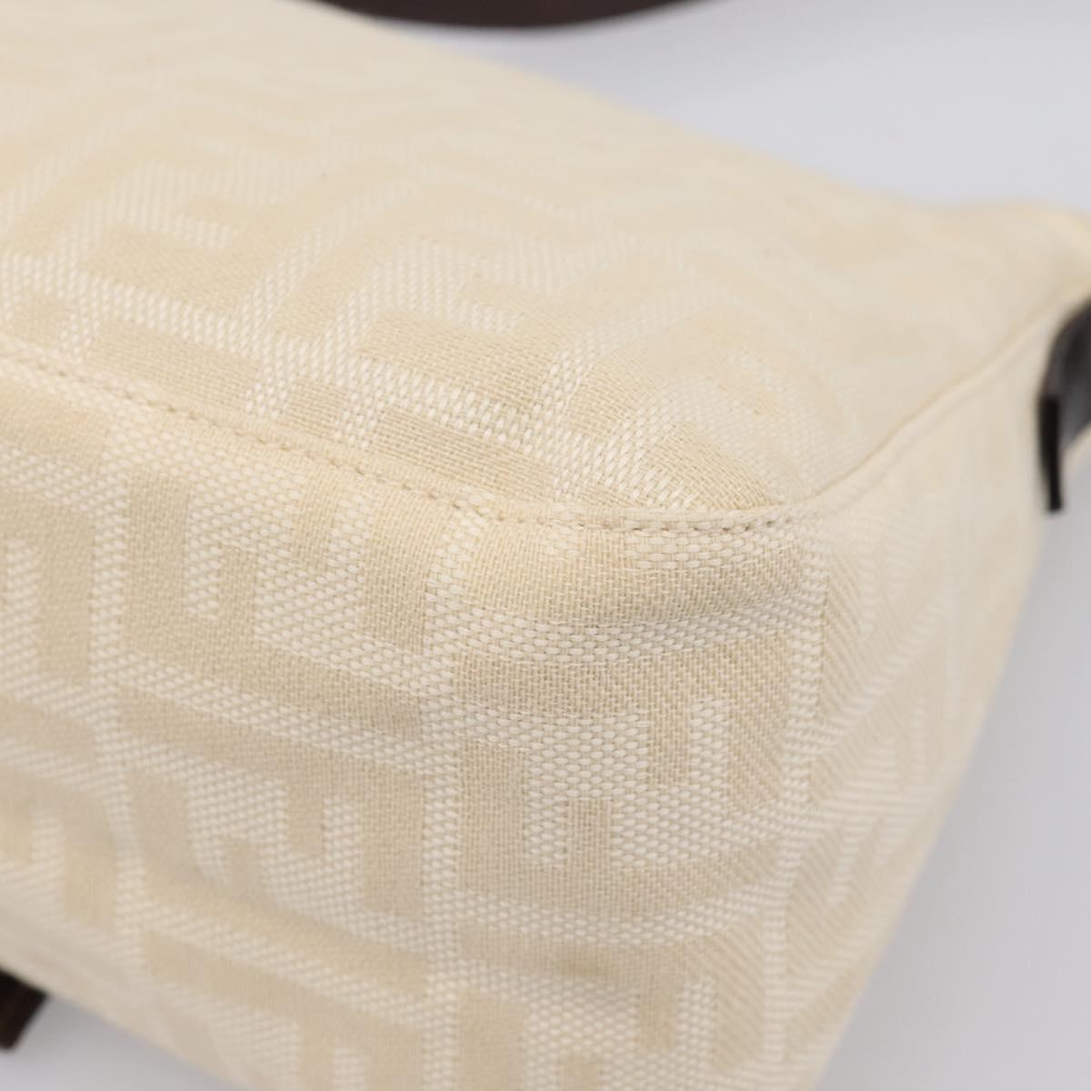 FENDI Zucca Canvas Mamma Baguette Shoulder Bag Ivory Silver Auth 207252A