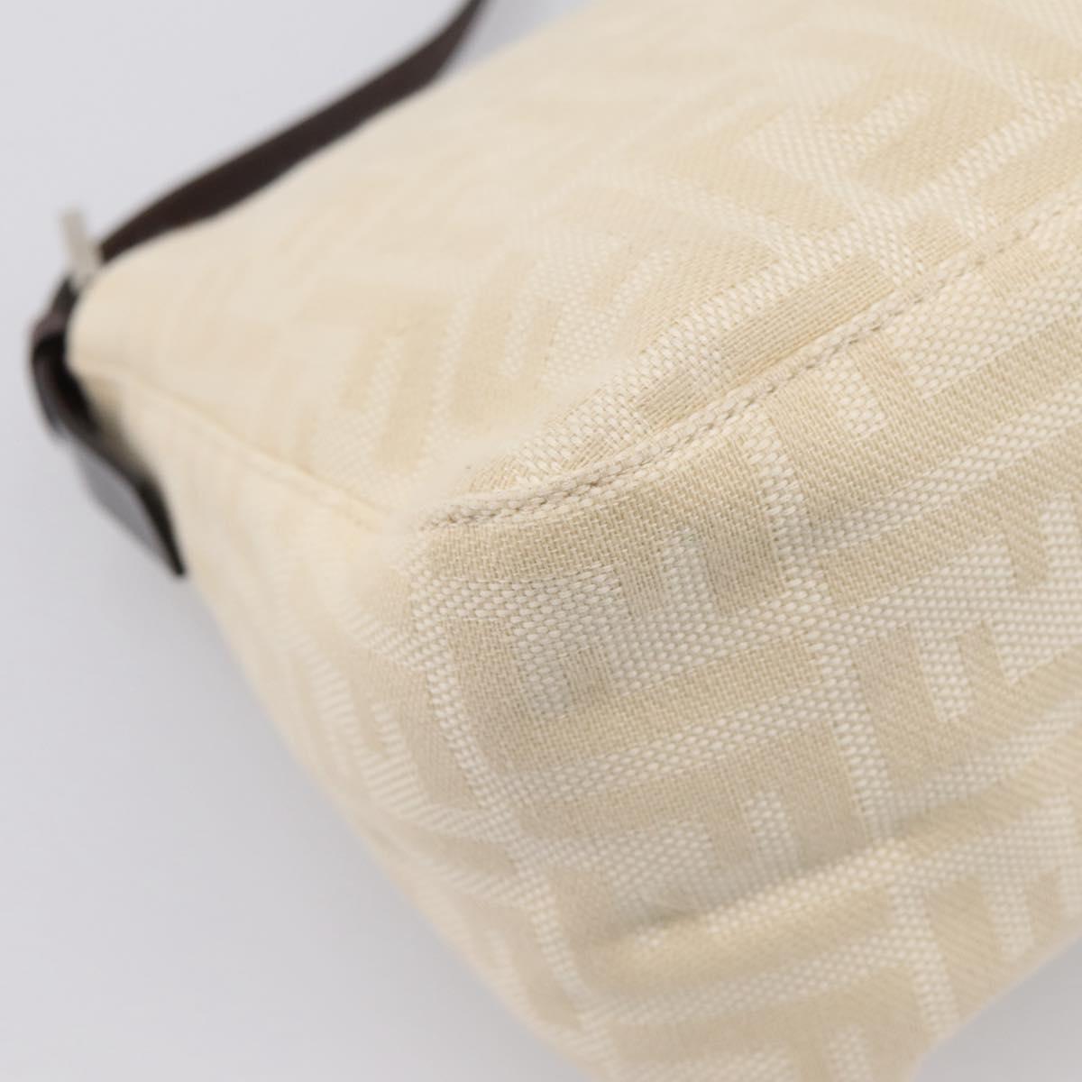 FENDI Zucca Canvas Mamma Baguette Shoulder Bag Ivory Silver Auth 207252A
