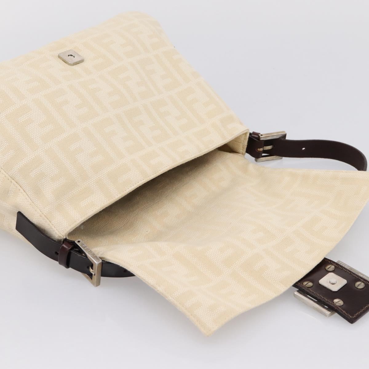 FENDI Zucca Canvas Mamma Baguette Shoulder Bag Ivory Silver Auth 207252A