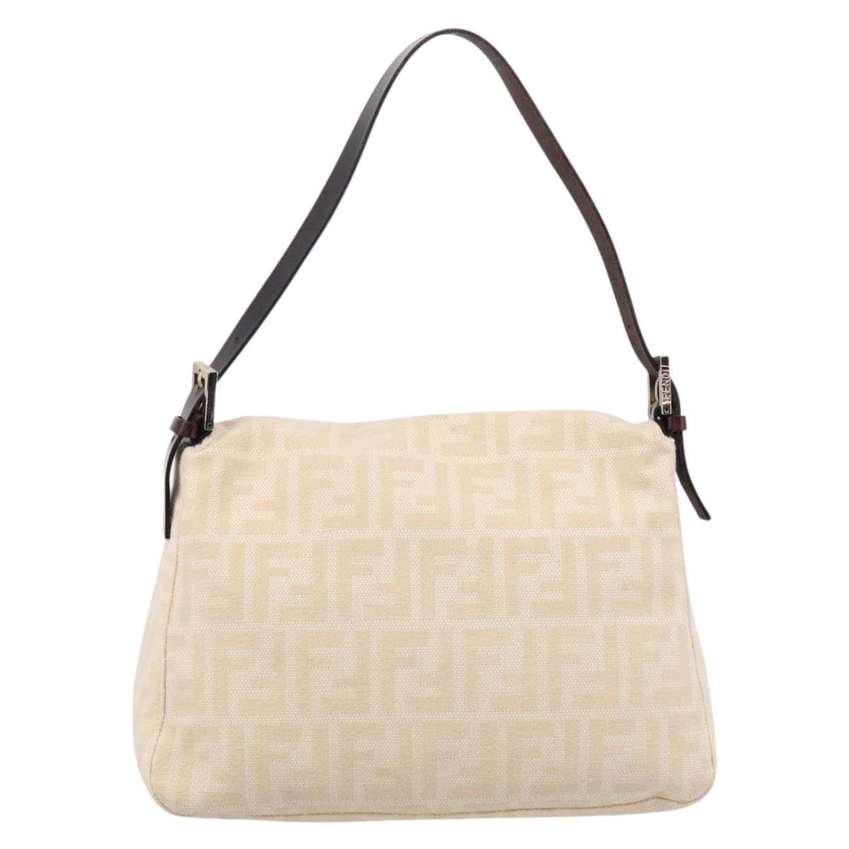 FENDI Zucca Canvas Mamma Baguette Shoulder Bag Ivory Silver Auth 207252A