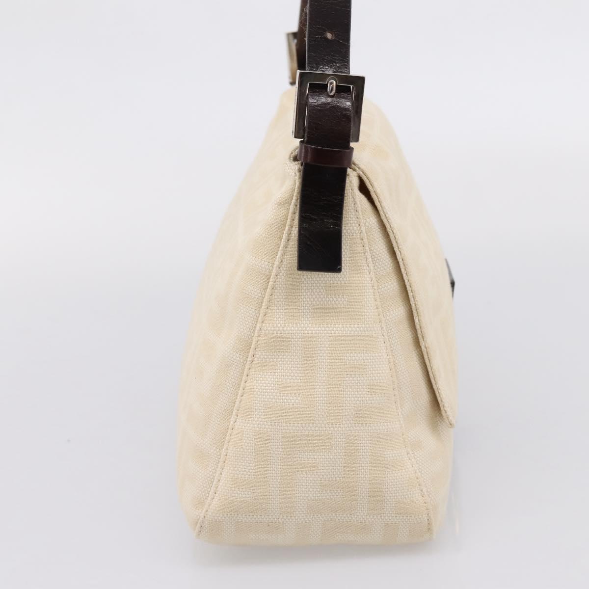FENDI Zucca Canvas Mamma Baguette Shoulder Bag Ivory Silver Auth 207252A