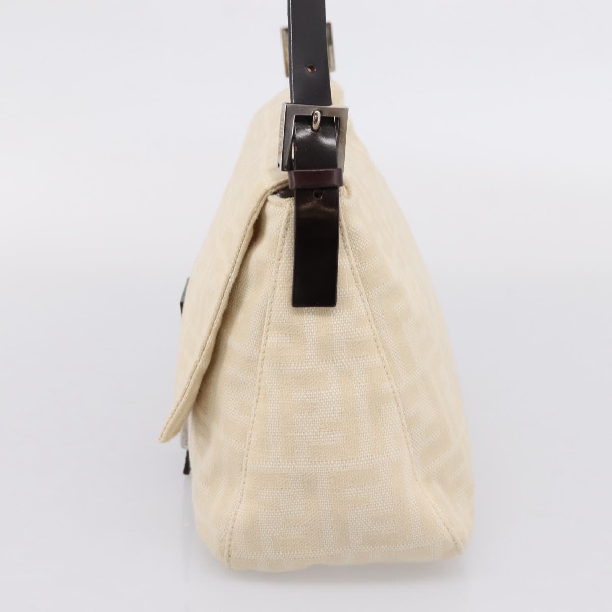 FENDI Zucca Canvas Mamma Baguette Shoulder Bag Ivory Silver Auth 207252A