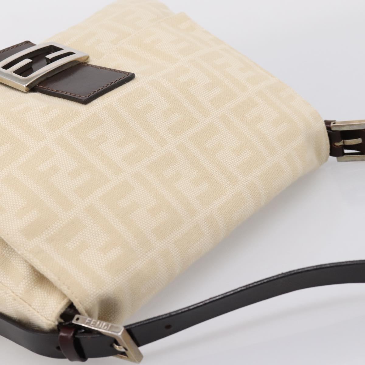 FENDI Zucca Canvas Mamma Baguette Shoulder Bag Ivory Silver Auth 207252A