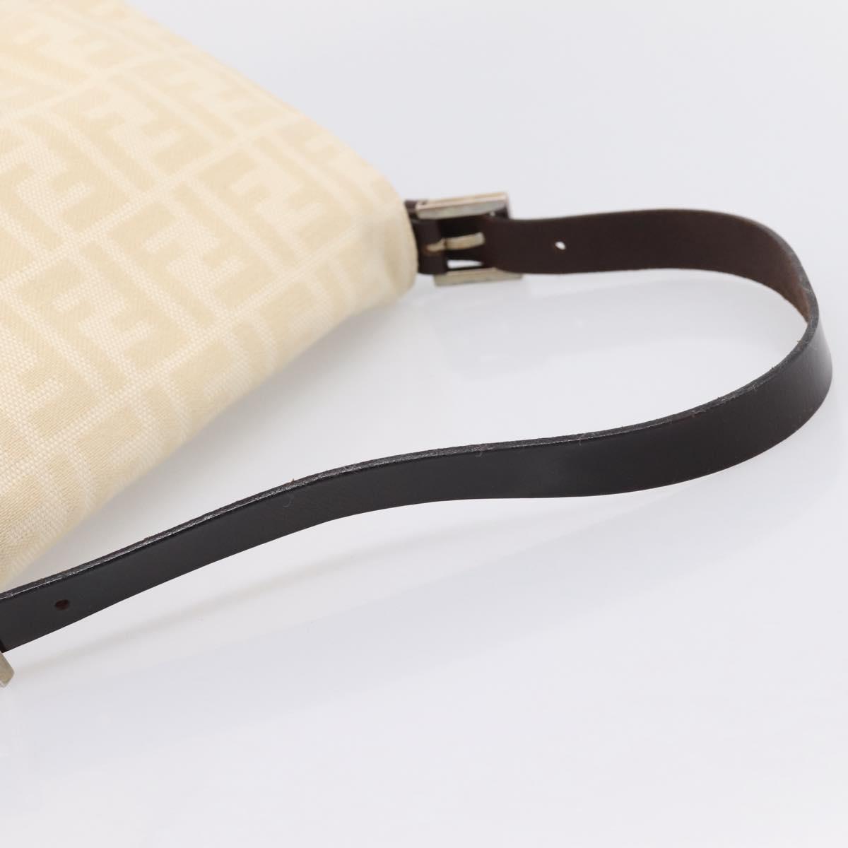FENDI Zucca Canvas Mamma Baguette Shoulder Bag Ivory Silver Auth 207252A